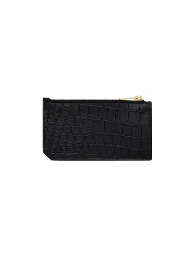 Saint Laurent Men's Crocodile-Embossed Leather Card Case - Nero | Thumbnail 2