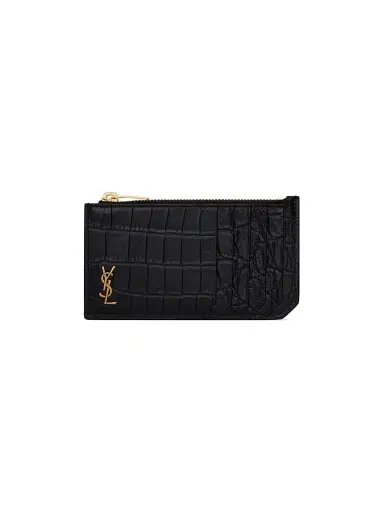 Saint Laurent Men's Crocodile-Embossed Leather Card Case - Nero | Thumbnail 1