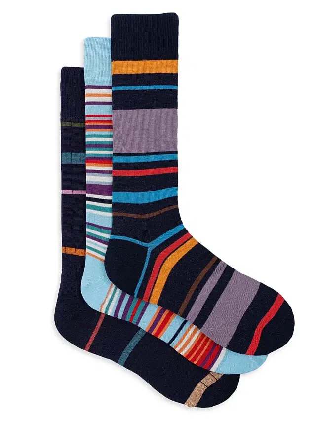 Men's 3-Pack Striped Cotton-Blend Socks - Navy