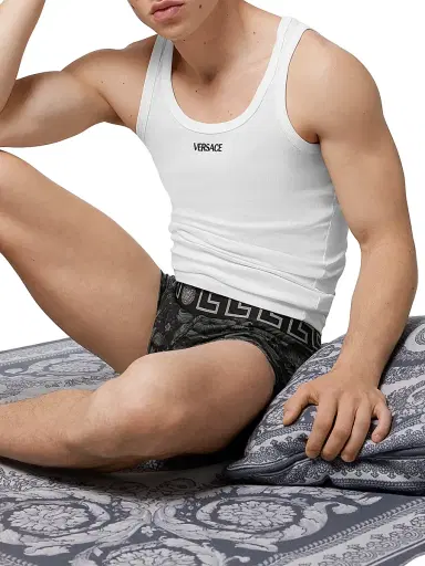 Versace Men's Stretch Cotton Boxer Briefs - Black Print - Size XL | Thumbnail 3