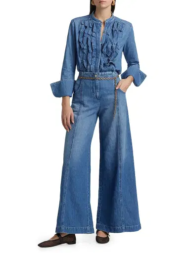 TWP Women's Patti Ruffled Denim Top | Thumbnail 2 TWP Women's Patti Ruffled Denim Top | Thumbnail 2