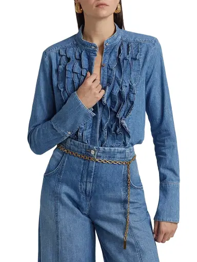 TWP Women's Patti Ruffled Denim Top | Thumbnail 3 TWP Women's Patti Ruffled Denim Top | Thumbnail 3