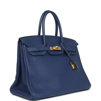 HERMÈS Pre-owned Hermes Birkin 35 Bleu Saphir Clemence Gold Hardware | Thumbnail 2 HERMÈS Pre-owned Hermes Birkin 35 Bleu Saphir Clemence Gold Hardware | Thumbnail 2