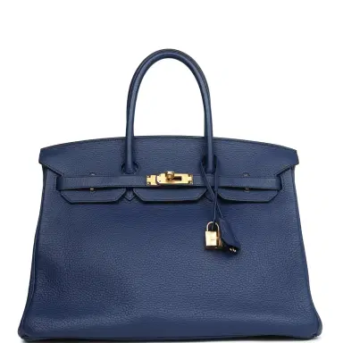 HERMÈS Pre-owned Hermes Birkin 35 Bleu Saphir Clemence Gold Hardware | Thumbnail 1 HERMÈS Pre-owned Hermes Birkin 35 Bleu Saphir Clemence Gold Hardware | Thumbnail 1