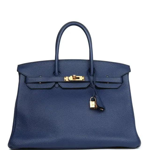 hermes Pre-owned Hermes Birkin 35 Bleu Saphir Clemence Gold Hardware