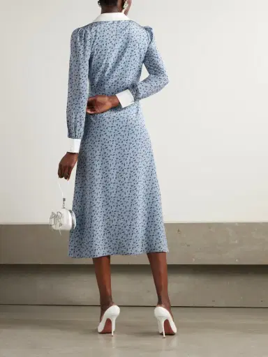 Alessandra Rich Mikado-trimmed Floral-print Silk-crepe De Chine Midi Shirt Dress | Thumbnail 3 Alessandra Rich Mikado-trimmed Floral-print Silk-crepe De Chine Midi Shirt Dress | Thumbnail 3