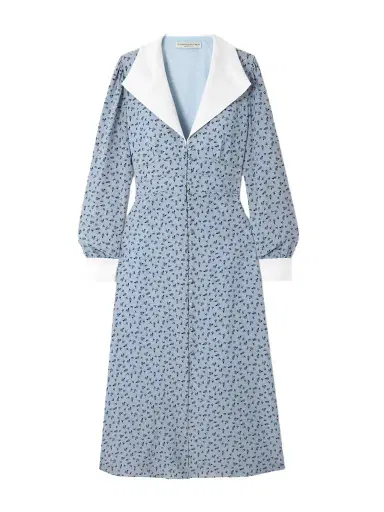 Alessandra Rich Mikado-trimmed Floral-print Silk-crepe De Chine Midi Shirt Dress | Thumbnail 1 Alessandra Rich Mikado-trimmed Floral-print Silk-crepe De Chine Midi Shirt Dress | Thumbnail 1