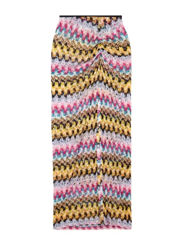 Ruched Metallic Crochet-knit Midi Skirt