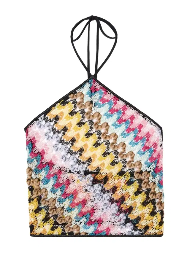 Cropped Metallic Crochet-knit Halterneck Top