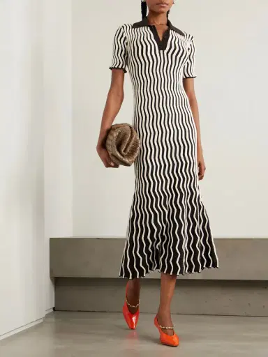 Bottega Veneta Striped Ribbed Wool Midi Dress | Thumbnail 2 Bottega Veneta Striped Ribbed Wool Midi Dress | Thumbnail 2
