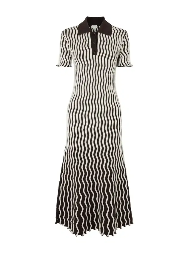 Striped Ribbed Wool Midi Dress