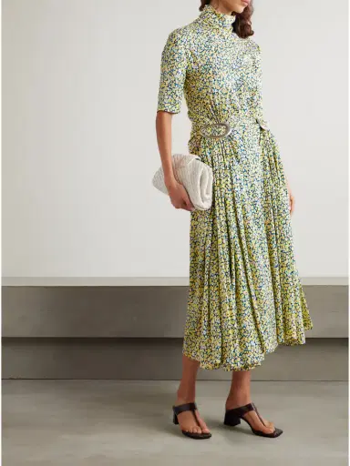 Bottega Veneta Embellished Gathered Pleated Floral-print Crepe Turtleneck Midi Dress | Thumbnail 2