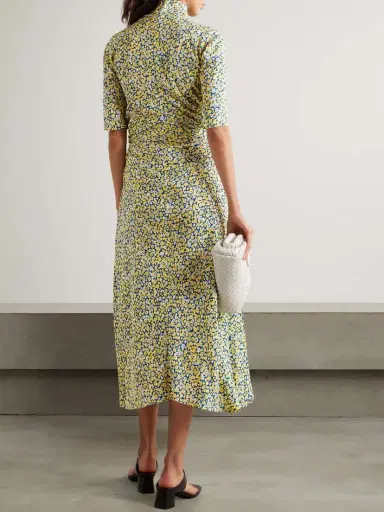 Bottega Veneta Embellished Gathered Pleated Floral-print Crepe Turtleneck Midi Dress | Thumbnail 3
