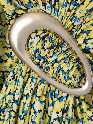 Bottega Veneta Embellished Gathered Pleated Floral-print Crepe Turtleneck Midi Dress | Thumbnail 4