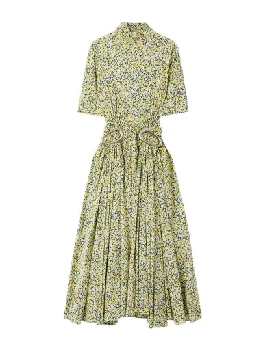 Bottega Veneta Embellished Gathered Pleated Floral-print Crepe Turtleneck Midi Dress | Thumbnail 1