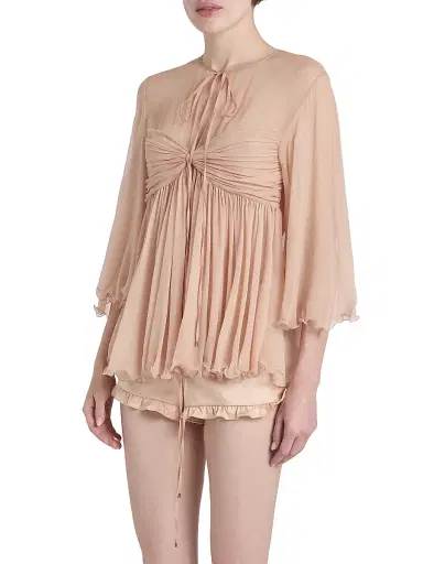 Chloé Women's Gathered Silk Georgette Blouse - Tender Peach | Thumbnail 4