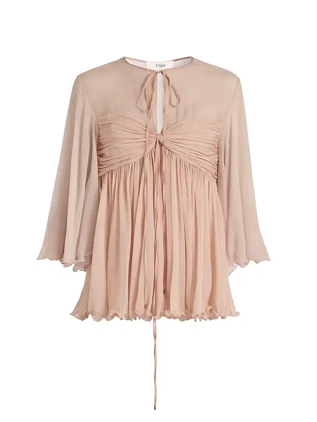 Women's Gathered Silk Georgette Blouse - Tender Peach