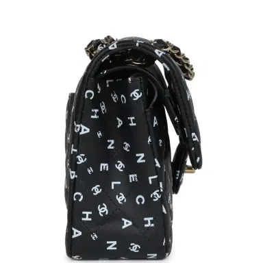 Chanel Chanel Small Classic Double Logo Printed Flap Bag Black/White Calfskin Gold Hardware | Thumbnail 4 Chanel Chanel Small Classic Double Logo Printed Flap Bag Black/White Calfskin Gold Hardware | Thumbnail 4