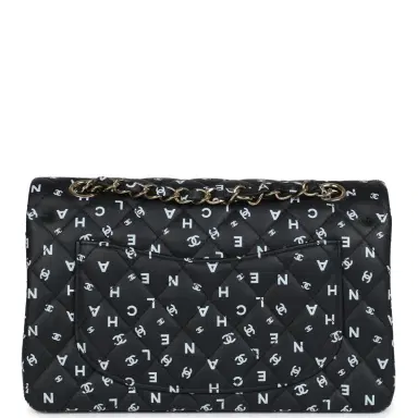 Chanel Chanel Small Classic Double Logo Printed Flap Bag Black/White Calfskin Gold Hardware | Thumbnail 5 Chanel Chanel Small Classic Double Logo Printed Flap Bag Black/White Calfskin Gold Hardware | Thumbnail 5