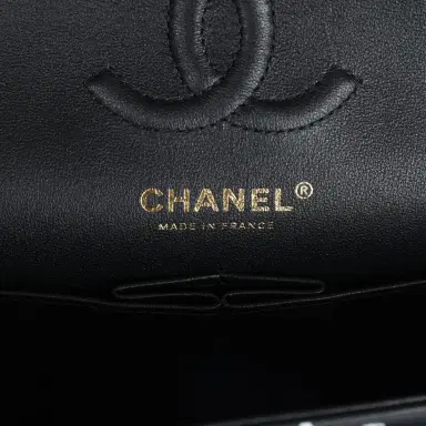 Chanel Chanel Small Classic Double Logo Printed Flap Bag Black/White Calfskin Gold Hardware | Thumbnail 8 Chanel Chanel Small Classic Double Logo Printed Flap Bag Black/White Calfskin Gold Hardware | Thumbnail 8
