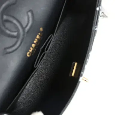 Chanel Chanel Small Classic Double Logo Printed Flap Bag Black/White Calfskin Gold Hardware | Thumbnail 9 Chanel Chanel Small Classic Double Logo Printed Flap Bag Black/White Calfskin Gold Hardware | Thumbnail 9