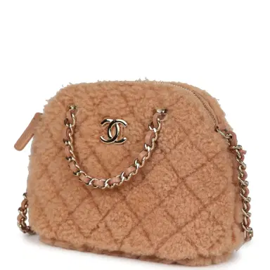 Chanel Chanel Small Crossbody Bag Light Brown Shearling Light Gold Hardware | Thumbnail 3