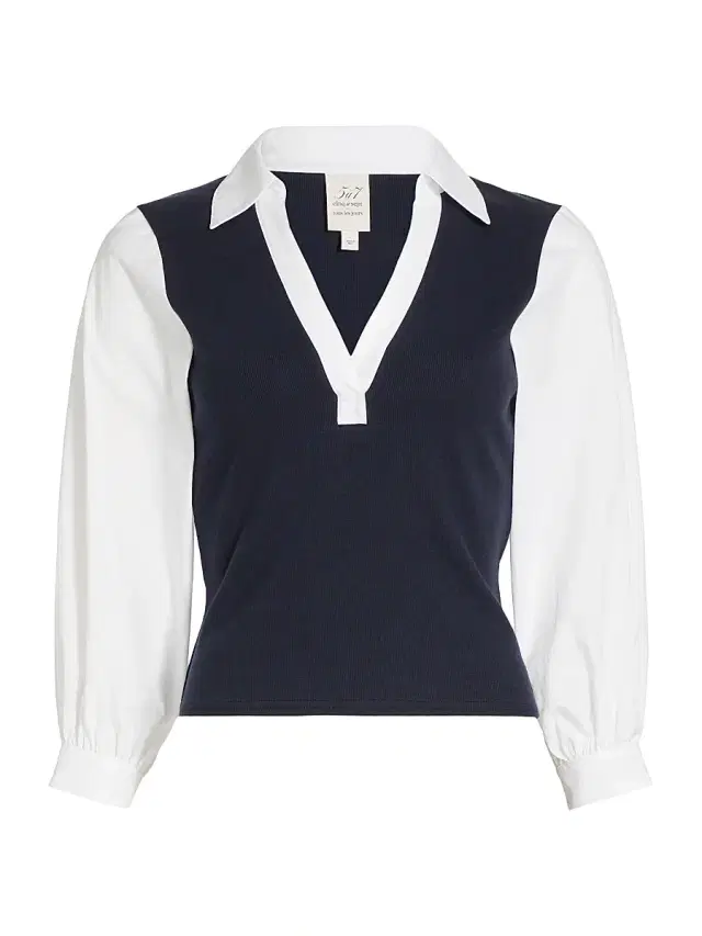 Cinq à Sept Women's Colleen Poplin-Sleeve Top - Navy White