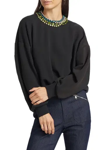 Cinq à Sept Women's Brandy Embellished Collar Sweatshirt - Black | Thumbnail 3 Cinq à Sept Women's Brandy Embellished Collar Sweatshirt - Black | Thumbnail 3