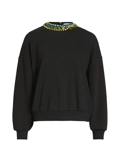 Cinq à Sept Women's Brandy Embellished Collar Sweatshirt - Black | Thumbnail 1 Cinq à Sept Women's Brandy Embellished Collar Sweatshirt - Black | Thumbnail 1