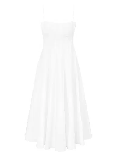 Staud Women's Wylie Stretch-Cotton Midi-Dress - White - Size 14 | Thumbnail 1 Staud Women's Wylie Stretch-Cotton Midi-Dress - White - Size 14 | Thumbnail 1