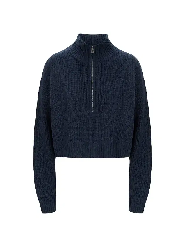 Staud Women's Hampton Cashmere Crop Half-Zip Pullover - Navy