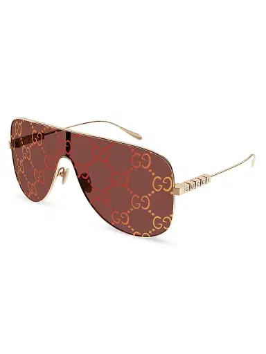 Gucci Women's Lettering 99MM Mask Sunglasses - Gold | Thumbnail 2