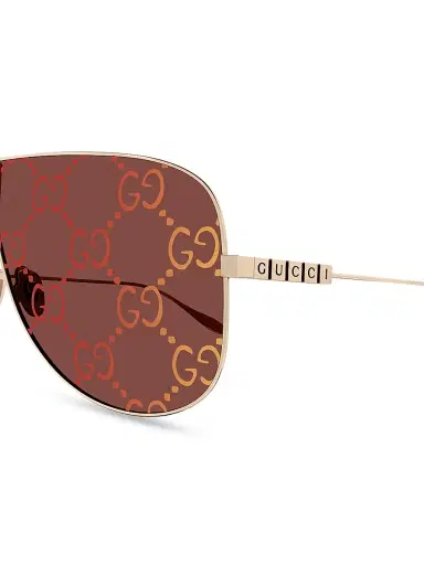 Gucci Women's Lettering 99MM Mask Sunglasses - Gold | Thumbnail 3