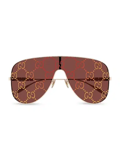 Gucci Women's Lettering 99MM Mask Sunglasses - Gold | Thumbnail 1