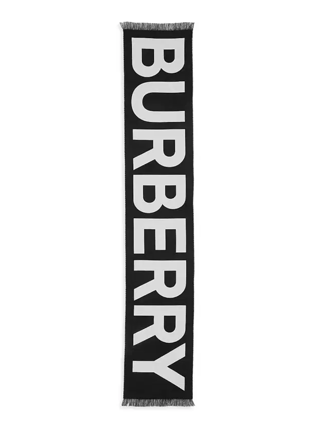 Women's Double-Faced Wool Logo Scarf - Black