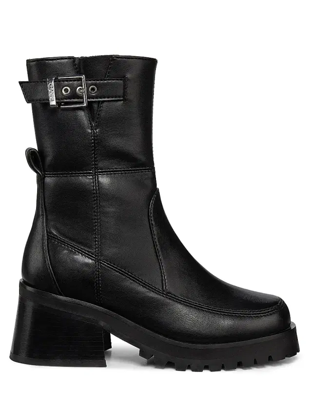 Women's Feminine Buckle Platform Boots - Black