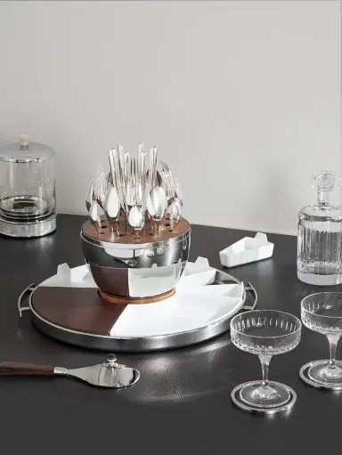 Christofle MOOD Party Stainless Steel, Walnut and Porcelain Tray - Men | Thumbnail 2