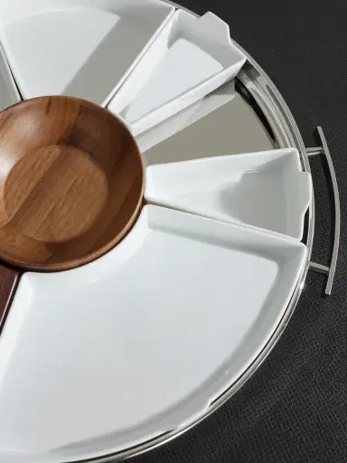 Christofle MOOD Party Stainless Steel, Walnut and Porcelain Tray - Men | Thumbnail 4