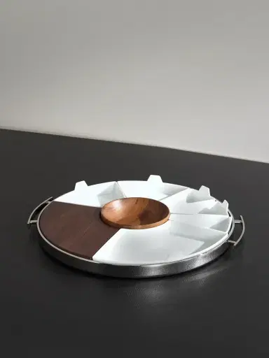 Christofle MOOD Party Stainless Steel, Walnut and Porcelain Tray - Men | Thumbnail 1