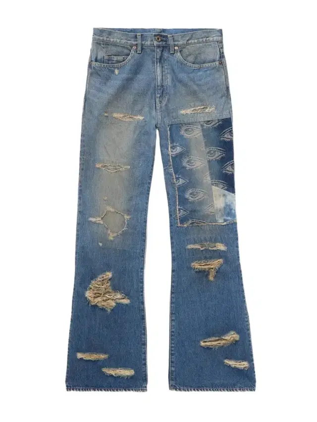 KAPITAL Flared Distressed Patchwork Jeans - Men