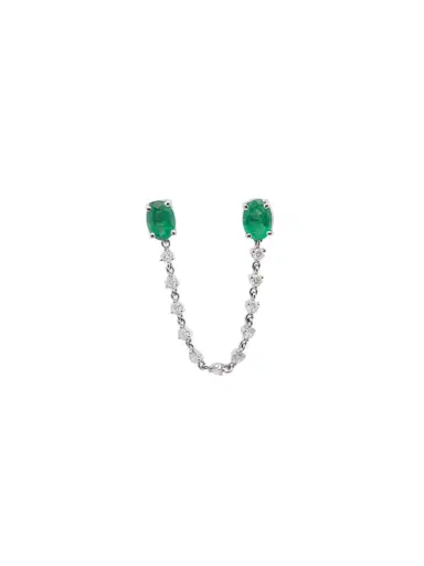 Wish Fine Jewelry 1.63ct Diamond Emerald 18K Gold Pear Chain Link Single Earring | Thumbnail 3