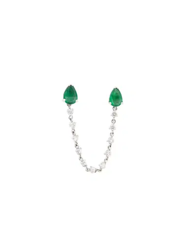 Wish Fine Jewelry 1.63ct Diamond Emerald 18K Gold Pear Chain Link Single Earring | Thumbnail 1