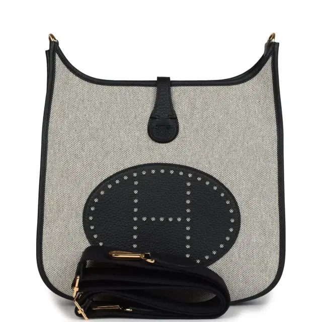 hermes Hermes Evelyne III PM Black/Ecru Clemence and Toile Gold Hardware
