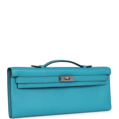 HERMÈS Pre-owned Hermes Kelly Cut Turquoise Swift Palladium Hardware | Thumbnail 2 HERMÈS Pre-owned Hermes Kelly Cut Turquoise Swift Palladium Hardware | Thumbnail 2