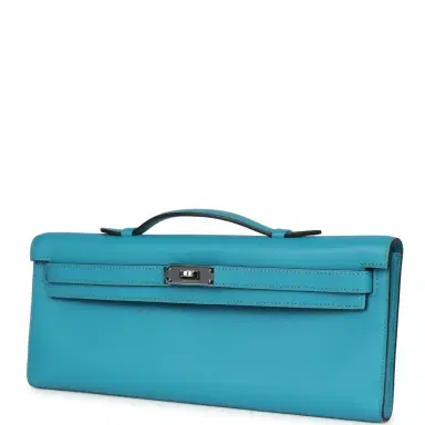HERMÈS Pre-owned Hermes Kelly Cut Turquoise Swift Palladium Hardware | Thumbnail 3 HERMÈS Pre-owned Hermes Kelly Cut Turquoise Swift Palladium Hardware | Thumbnail 3