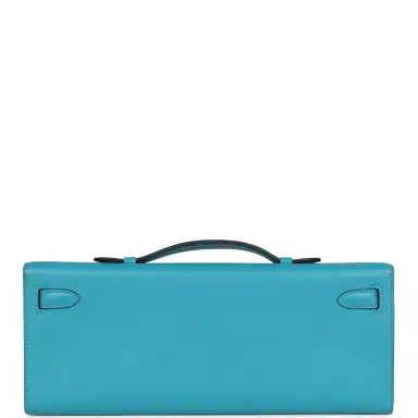 HERMÈS Pre-owned Hermes Kelly Cut Turquoise Swift Palladium Hardware | Thumbnail 4 HERMÈS Pre-owned Hermes Kelly Cut Turquoise Swift Palladium Hardware | Thumbnail 4