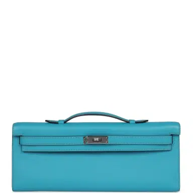 HERMÈS Pre-owned Hermes Kelly Cut Turquoise Swift Palladium Hardware | Thumbnail 1 HERMÈS Pre-owned Hermes Kelly Cut Turquoise Swift Palladium Hardware | Thumbnail 1