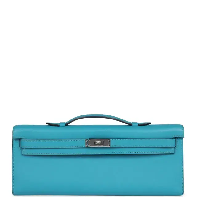 hermes Pre-owned Hermes Kelly Cut Turquoise Swift Palladium Hardware