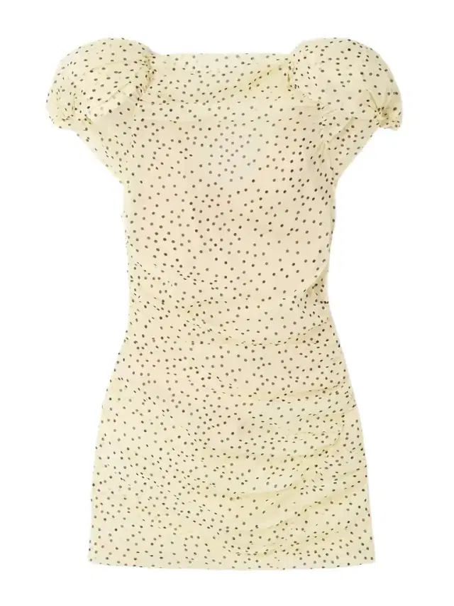 Ruched Polka-dot Silk-blend Chiffon Mini Dress