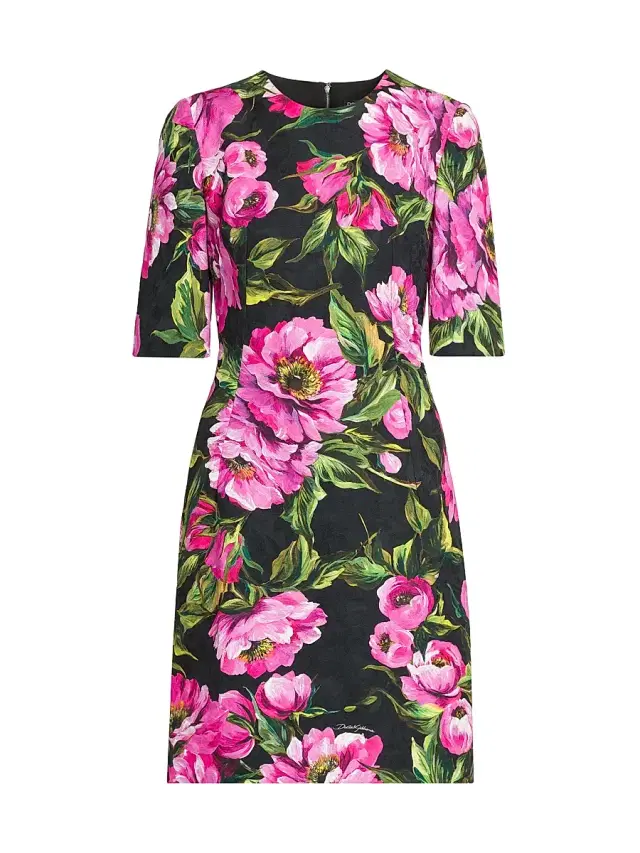 Women's Peonies Stretch-Cotton Minidress - Peonie Fuxia Women's Peonies Stretch-Cotton Minidress - Peonie Fuxia